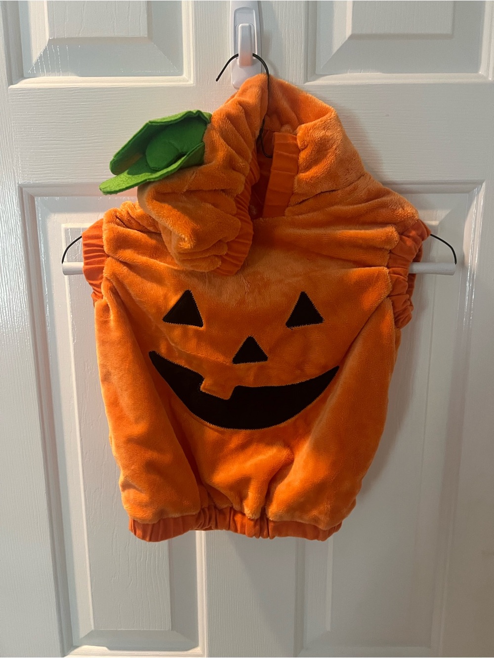Kids Orange Pumpkin Hoodie Costume with Green Leaf Hood